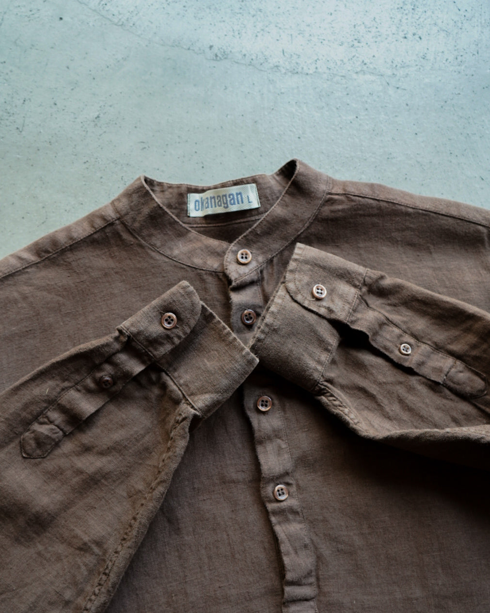Band collar linen pull over shirt