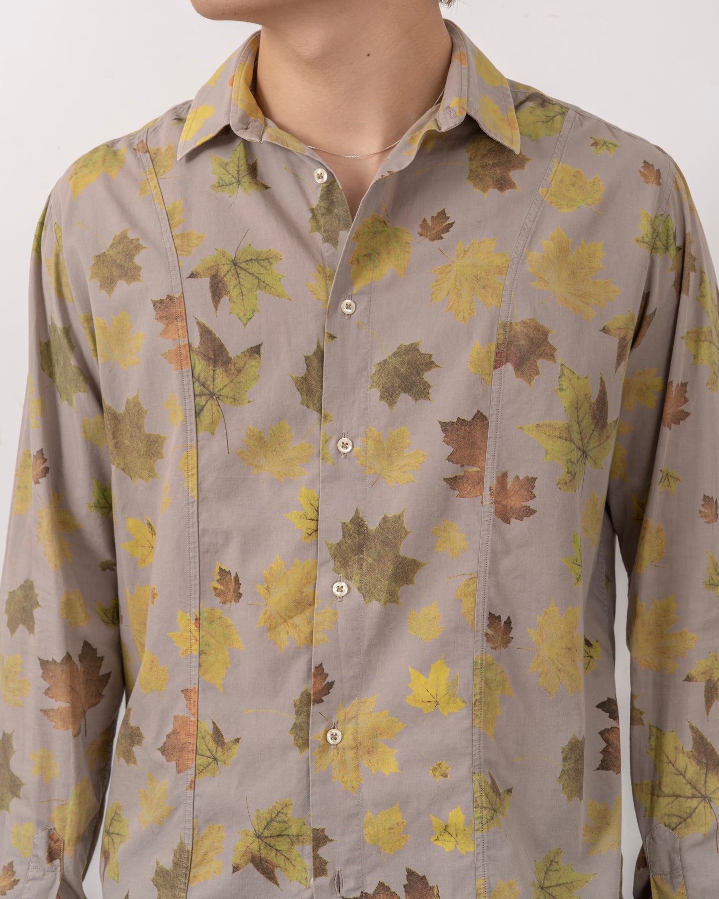 Made in ITALY leaf design long sleeve cotton shirt
