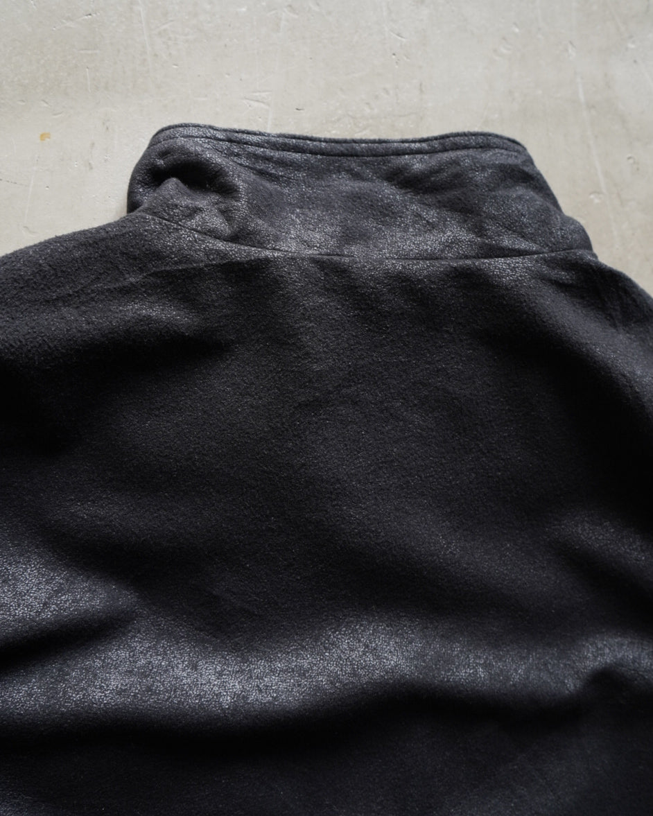 ATLAS FOR MEN fake leather zip-up stand collar jacket