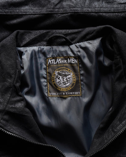 ATLAS FOR MEN fake leather zip-up stand collar jacket