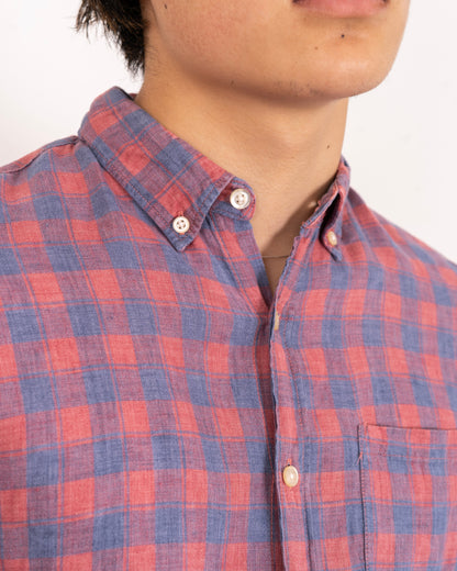 BANANA REPUBLIC piaid check design linen shirt
