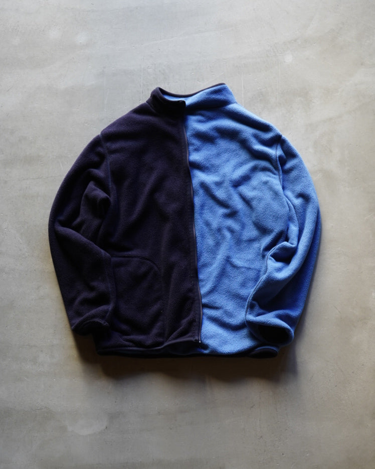 light blue and navy reversible fleece zip-up jacket