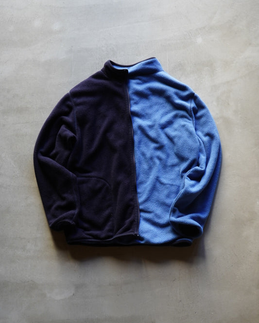 light blue and navy reversible fleece zip-up jacket