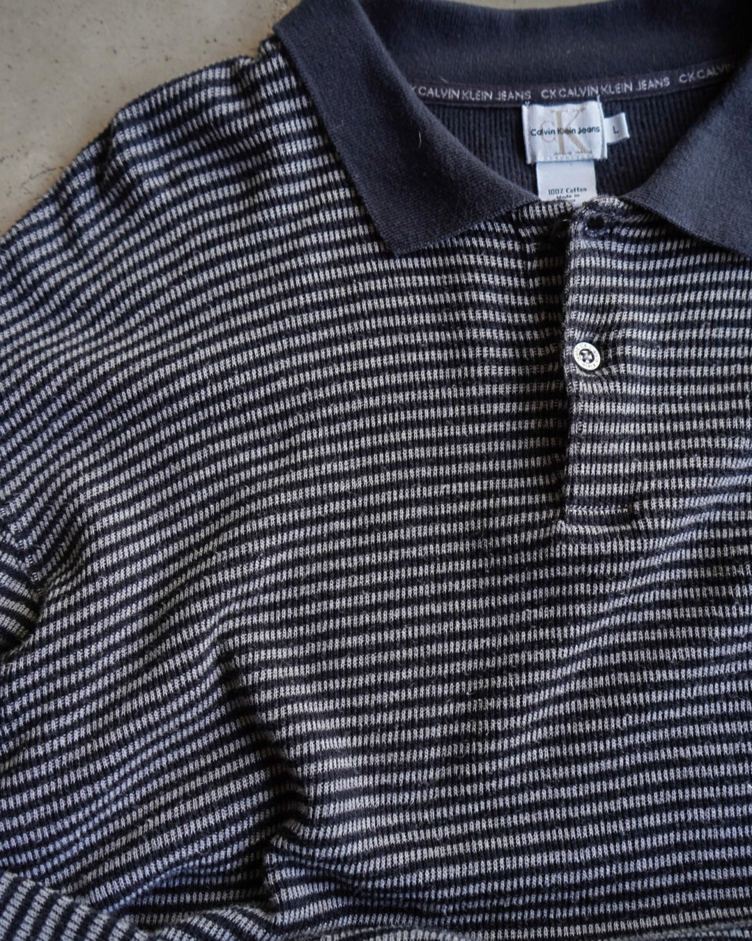 "Calvin Klein"Stripe L/S knit polo shirt