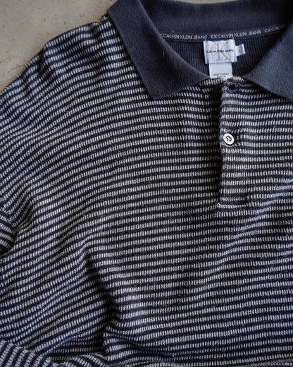 "Calvin Klein"Stripe L/S knit polo shirt