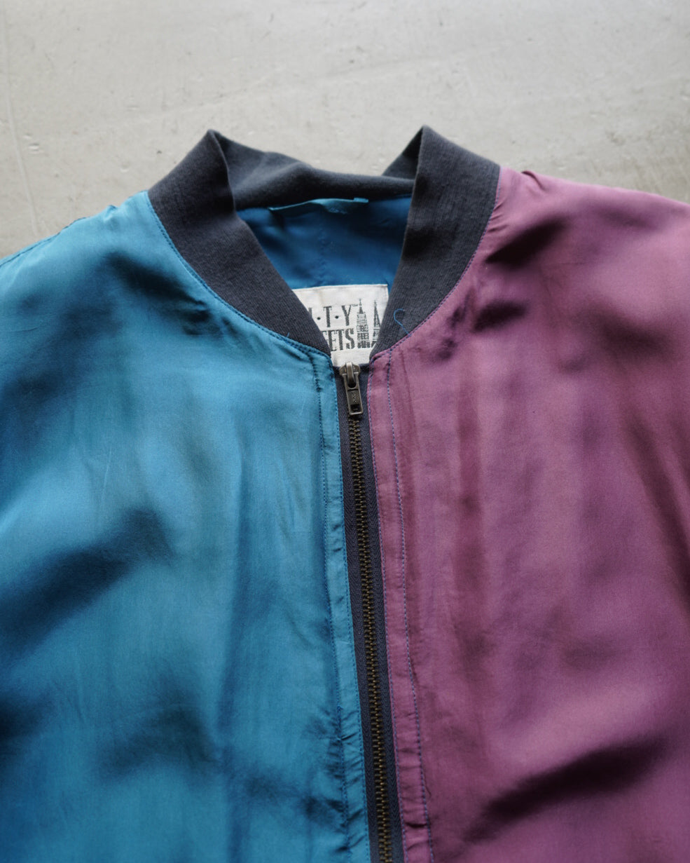 City Streets switching design silk zip-up blouson jacket