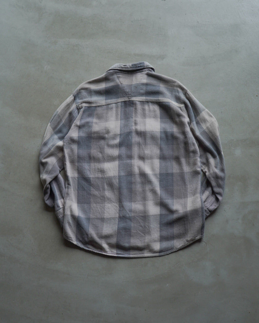 90s check duble flap Pockets flannel shirt