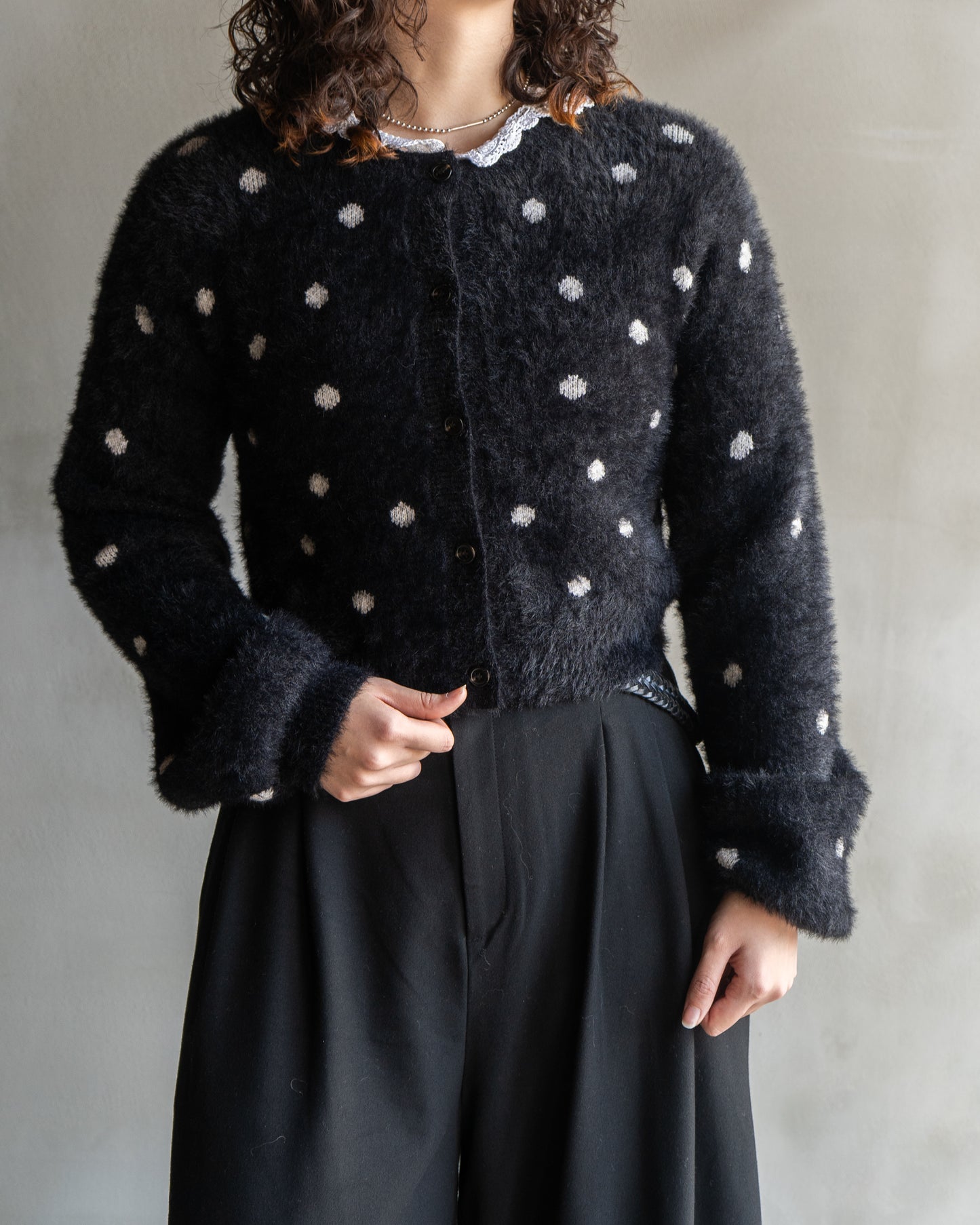 "ladies" polka dot mohair-like cardigan