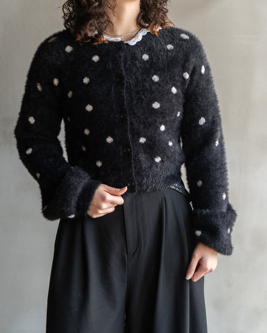 "ladies" polka dot mohair-like cardigan
