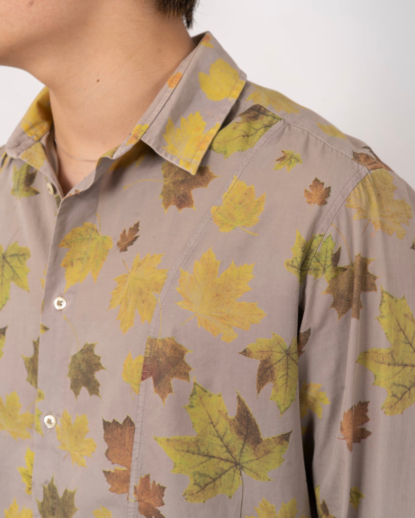Made in ITALY leaf design long sleeve cotton shirt