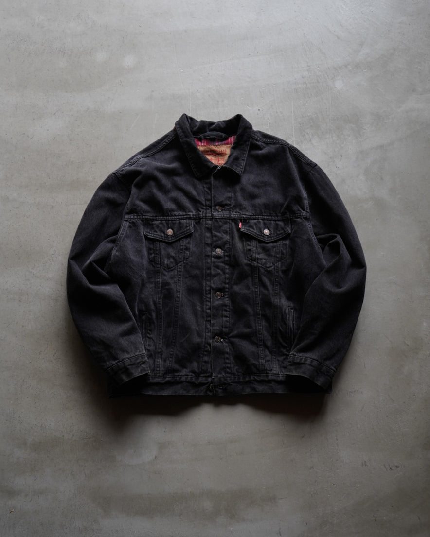 90s Levi's 70699 check lining Black denim jacket made in U.S.A