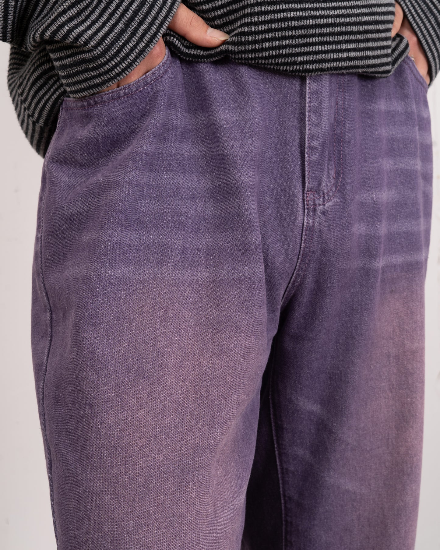 Purple processing straight denim pants