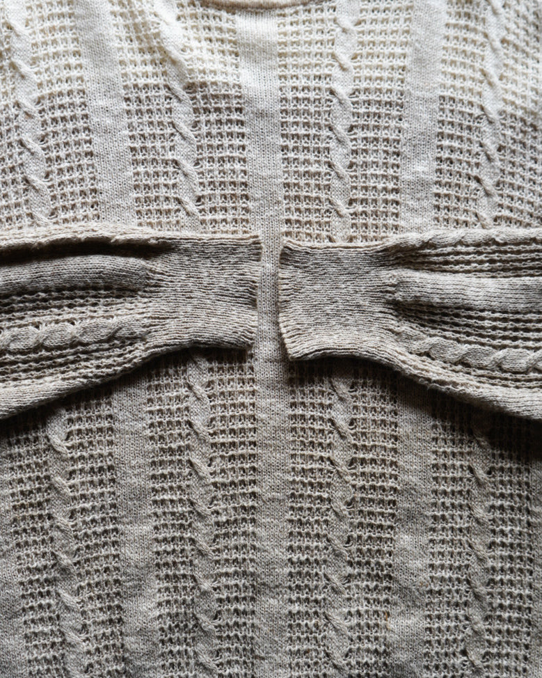 gauze cable crew neck knit sweater