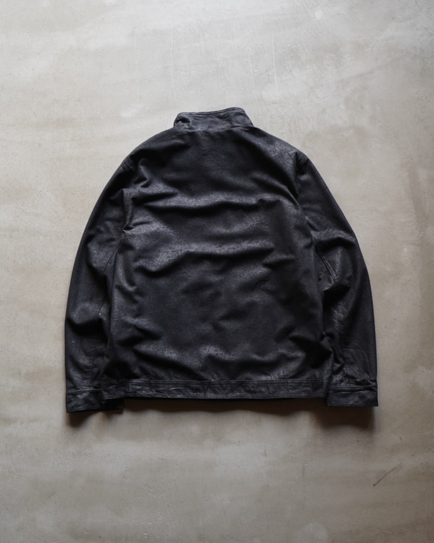 ATLAS FOR MEN fake leather zip-up stand collar jacket