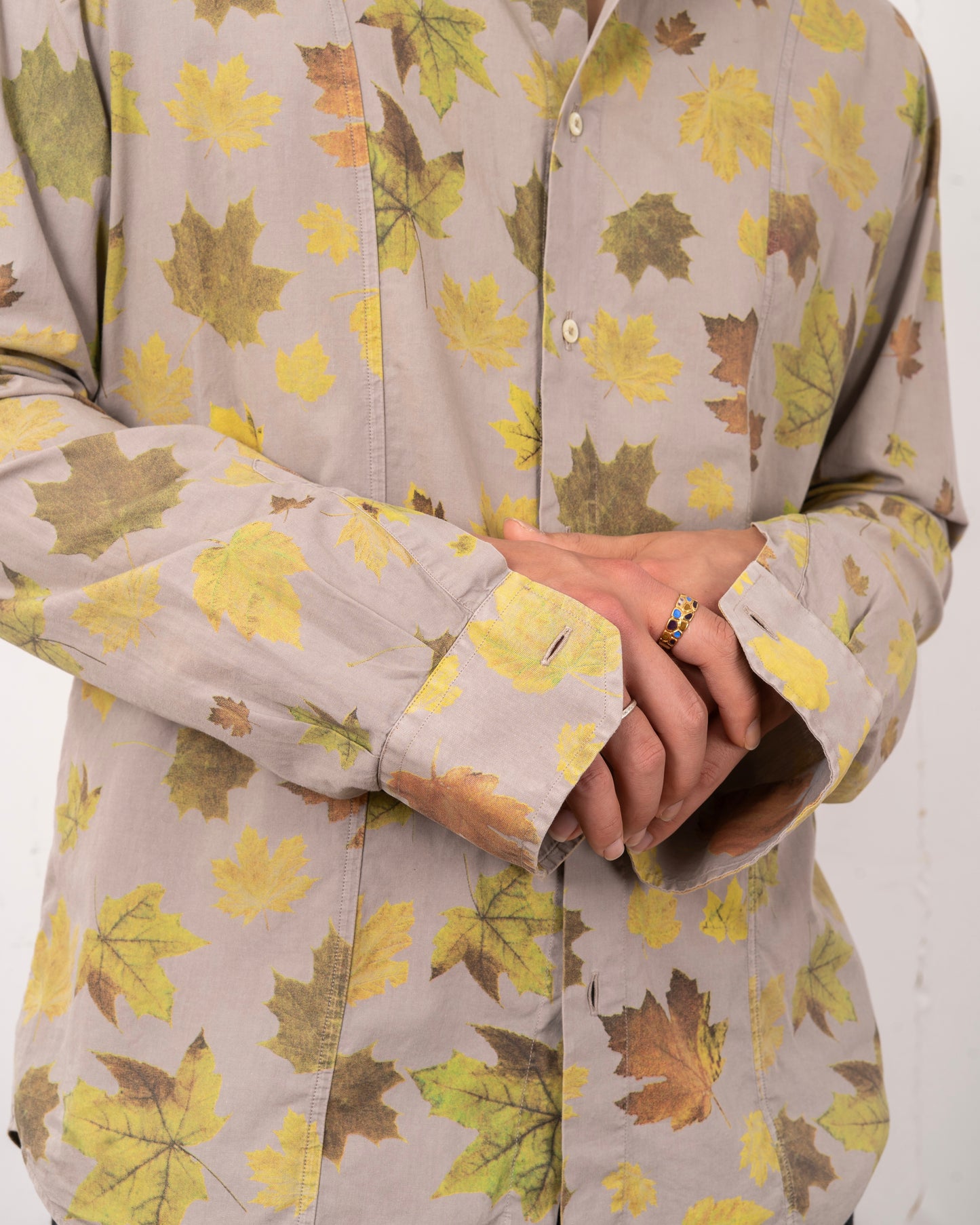 Made in ITALY leaf design long sleeve cotton shirt