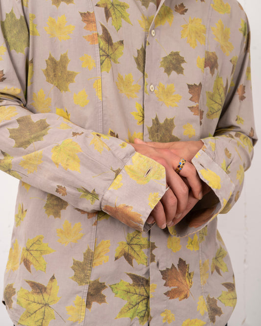 Made in ITALY leaf design long sleeve cotton shirt
