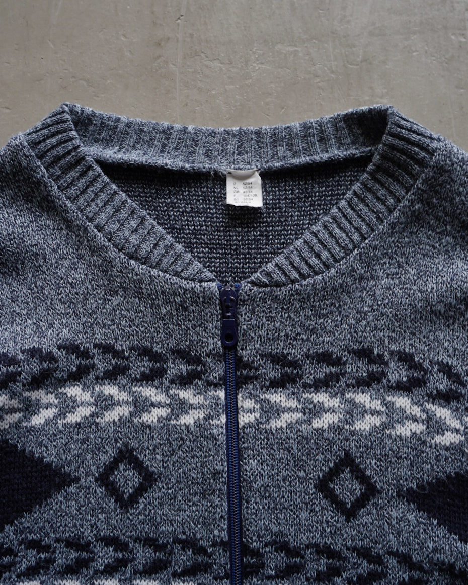 geometric pattern knit zip-up cardigan