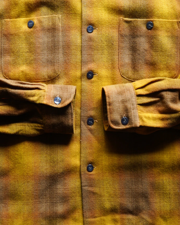 70's sears ombre check open collar wool shirts