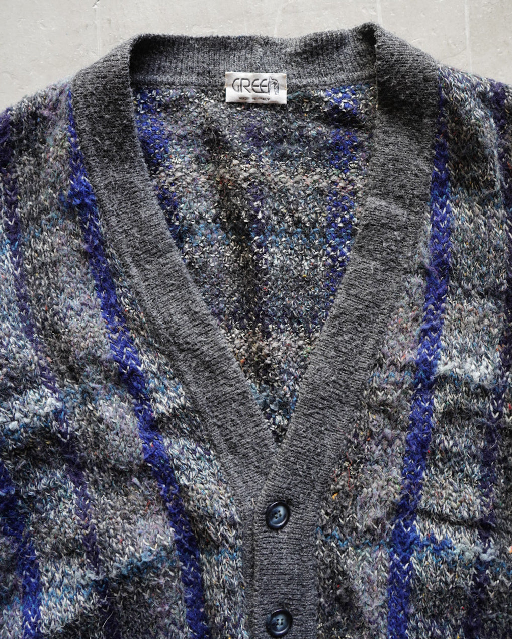 green wool acryl check cardigan made in italy