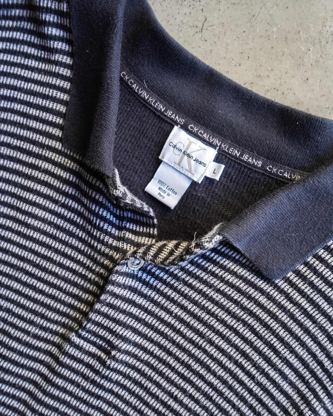 "Calvin Klein"Stripe L/S knit polo shirt