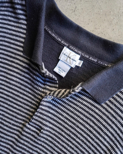 "Calvin Klein"Stripe L/S knit polo shirt