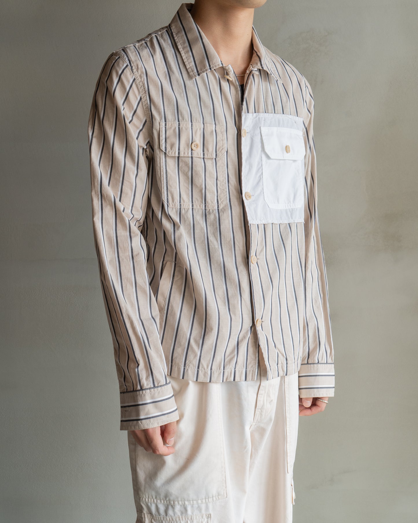 19SS Maison Margiela stripe cotton trucker shirts jacket