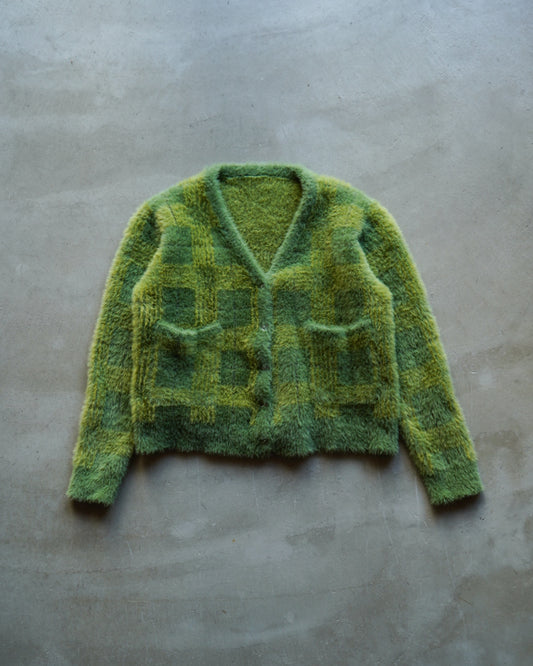 " ladies " check design mohair cardigan