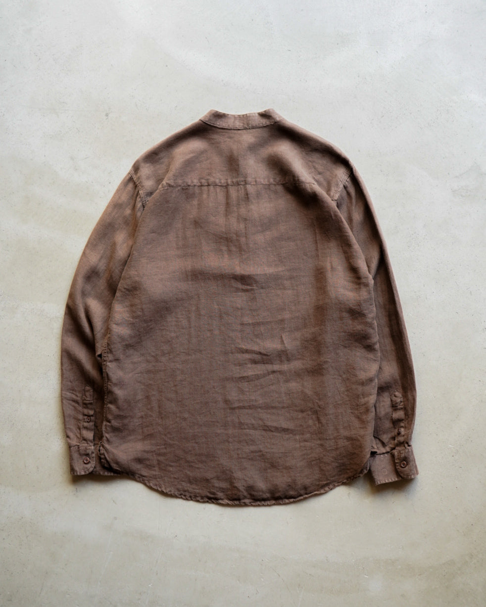 Band collar linen pull over shirt