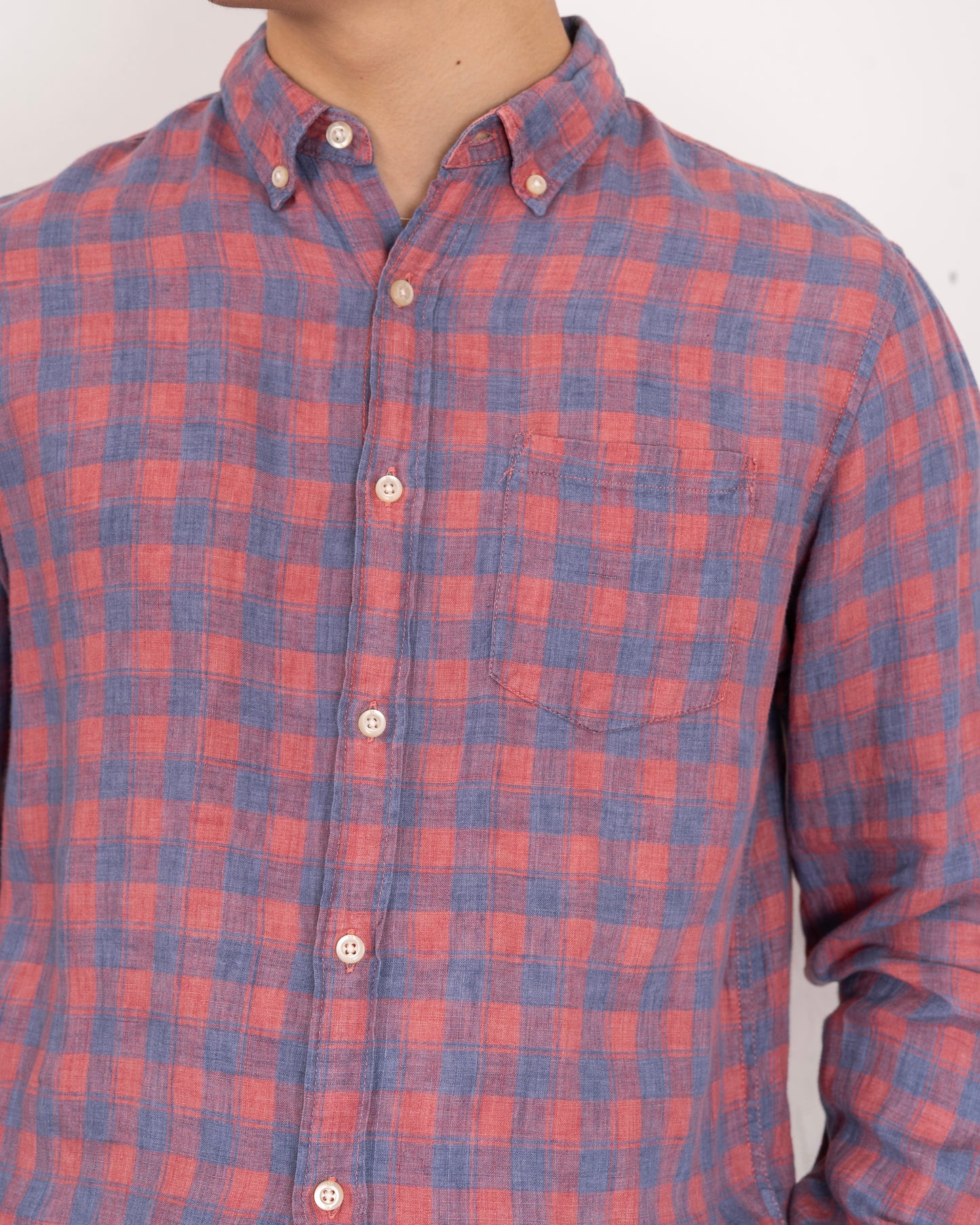 BANANA REPUBLIC piaid check design linen shirt