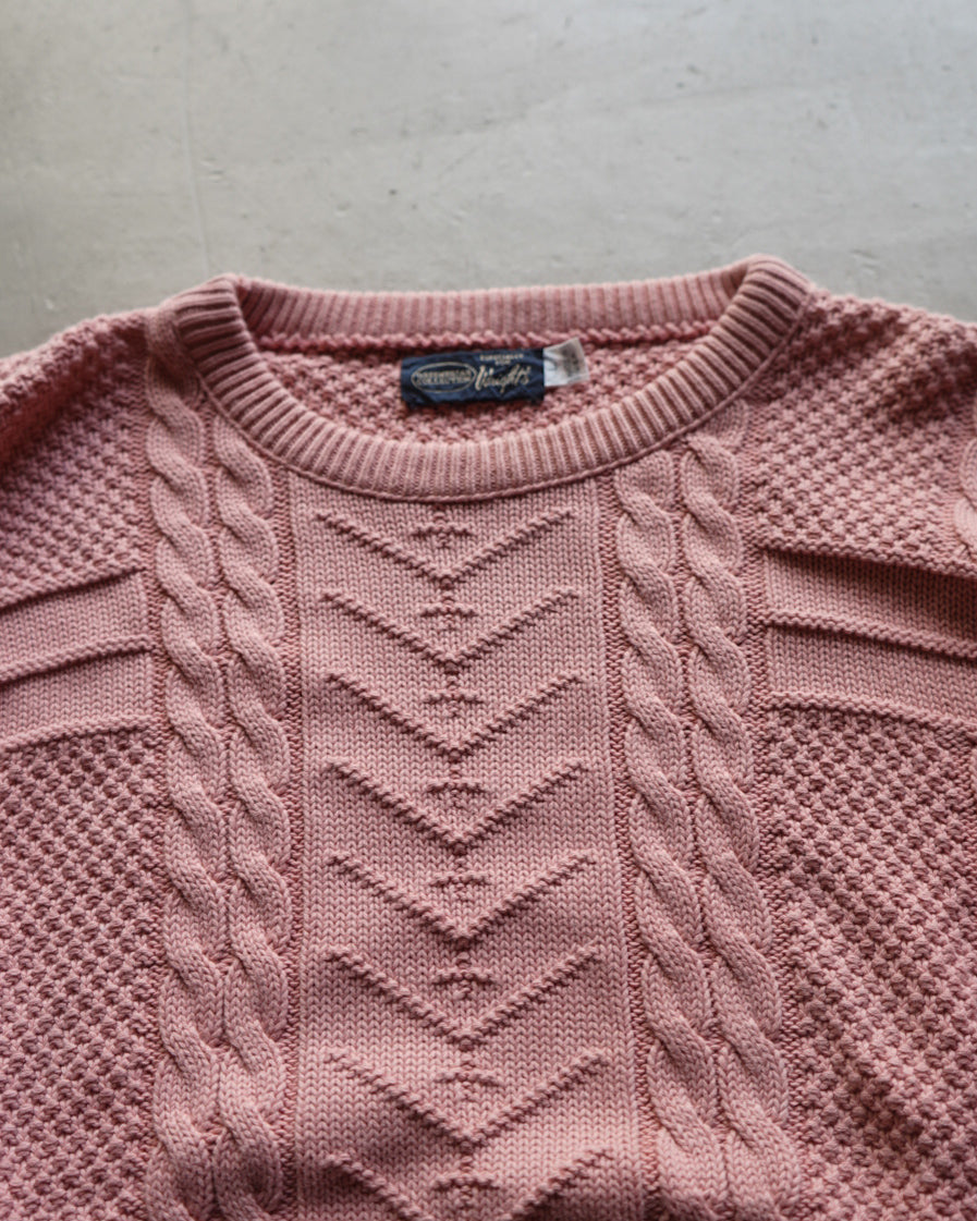 textured patchwork cable knit sweater