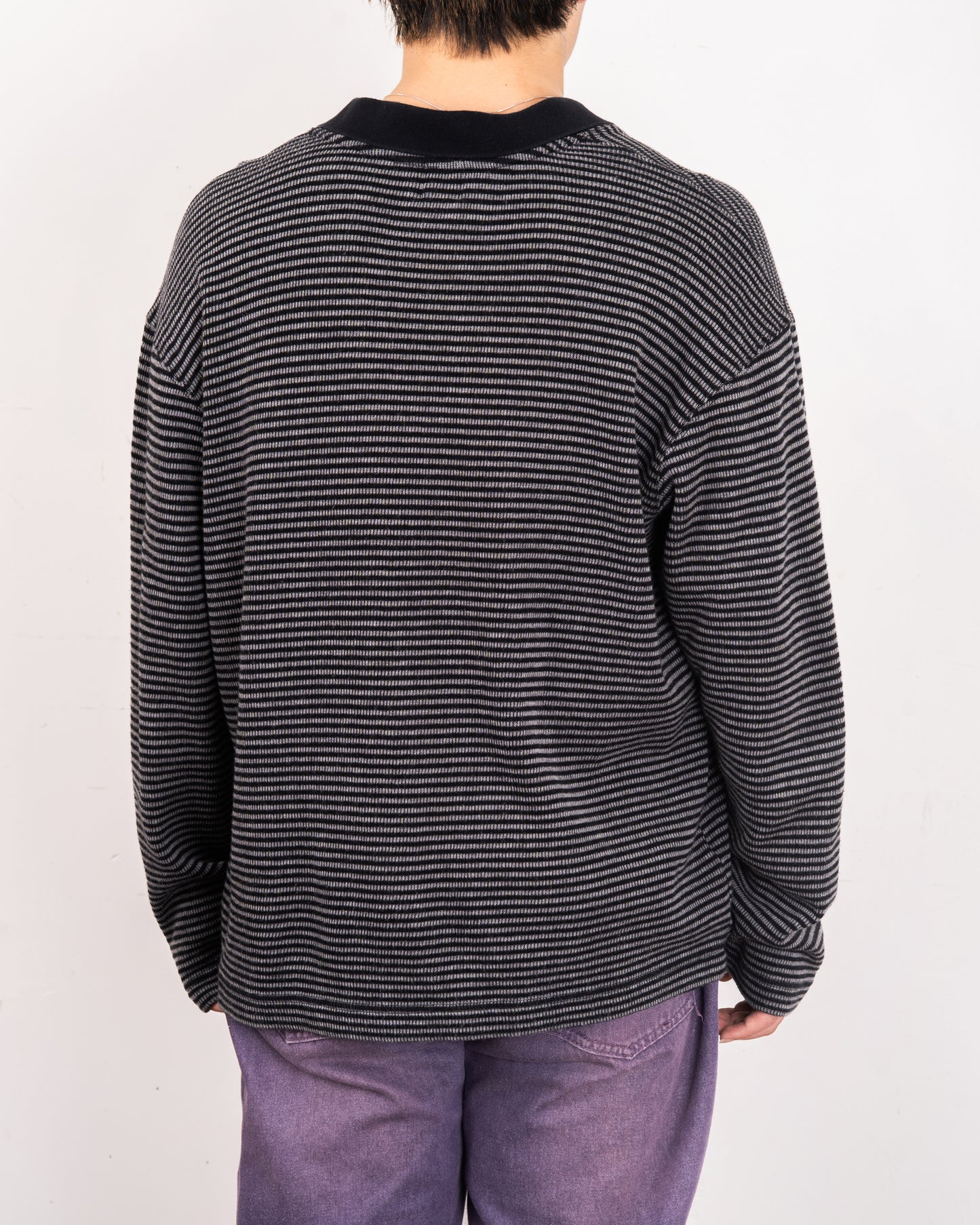 "Calvin Klein"Stripe L/S knit polo shirt