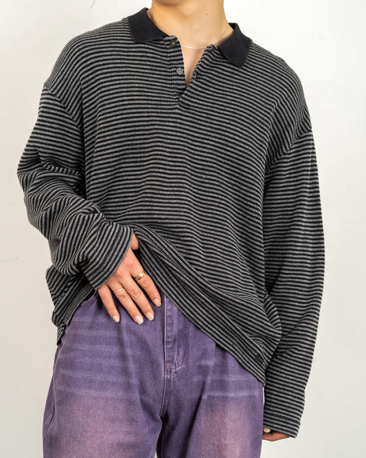 "Calvin Klein"Stripe L/S knit polo shirt