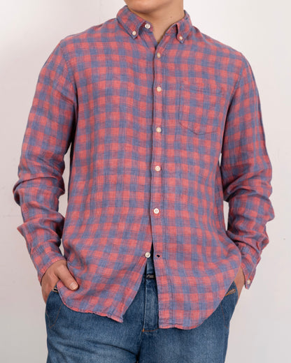 BANANA REPUBLIC piaid check design linen shirt