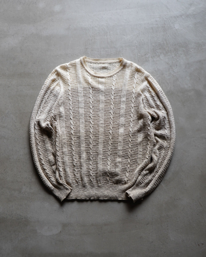 gauze cable crew neck knit sweater