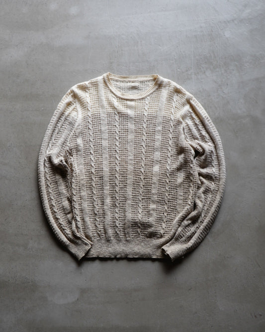 gauze cable crew neck knit sweater