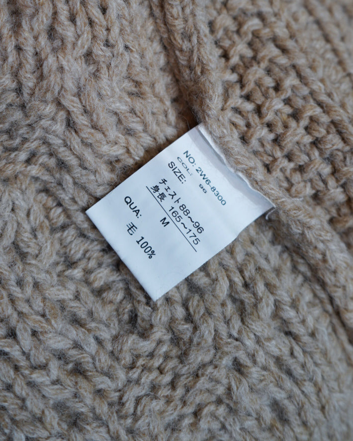 wool rich aran knit zip-up sweater