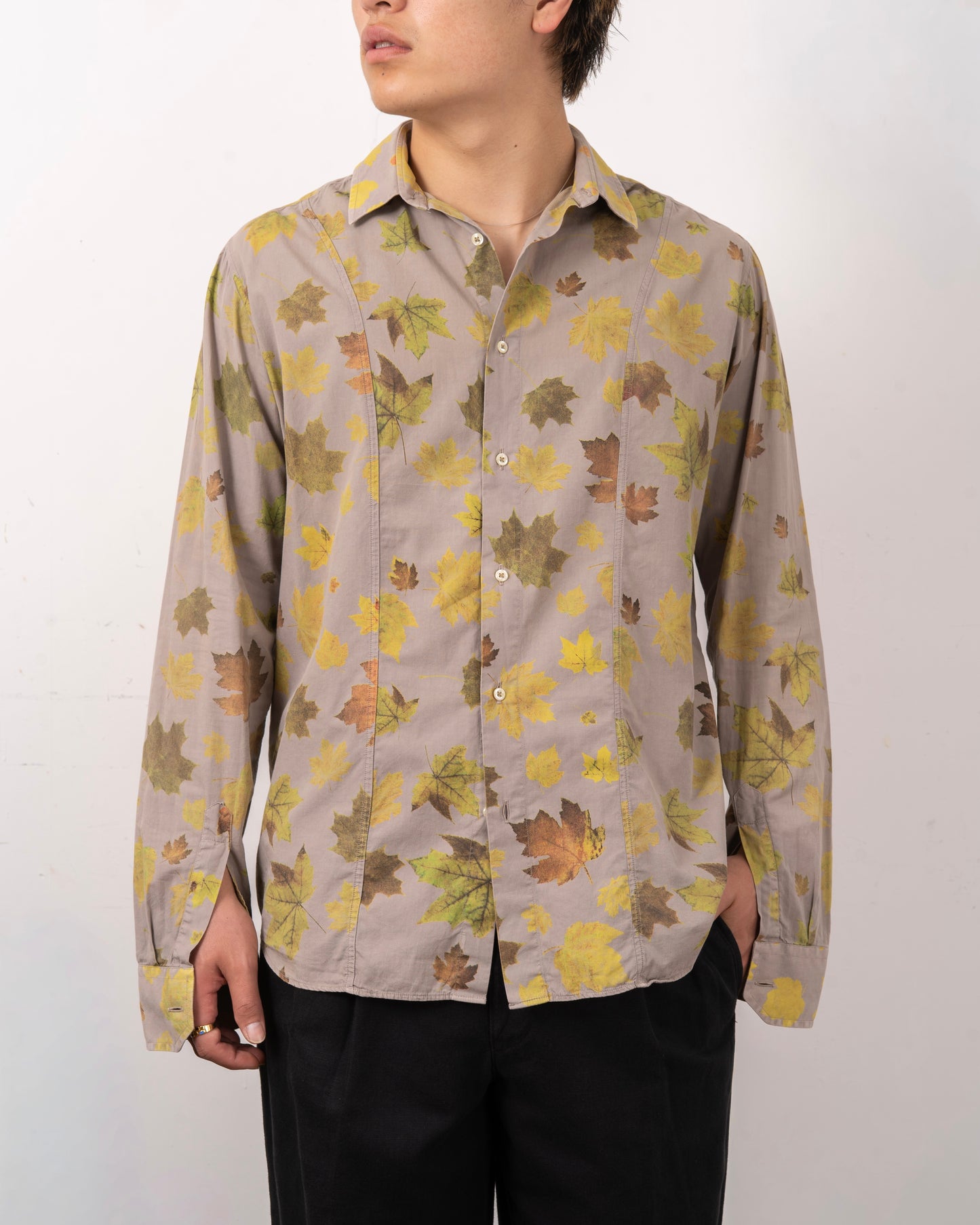 Made in ITALY leaf design long sleeve cotton shirt