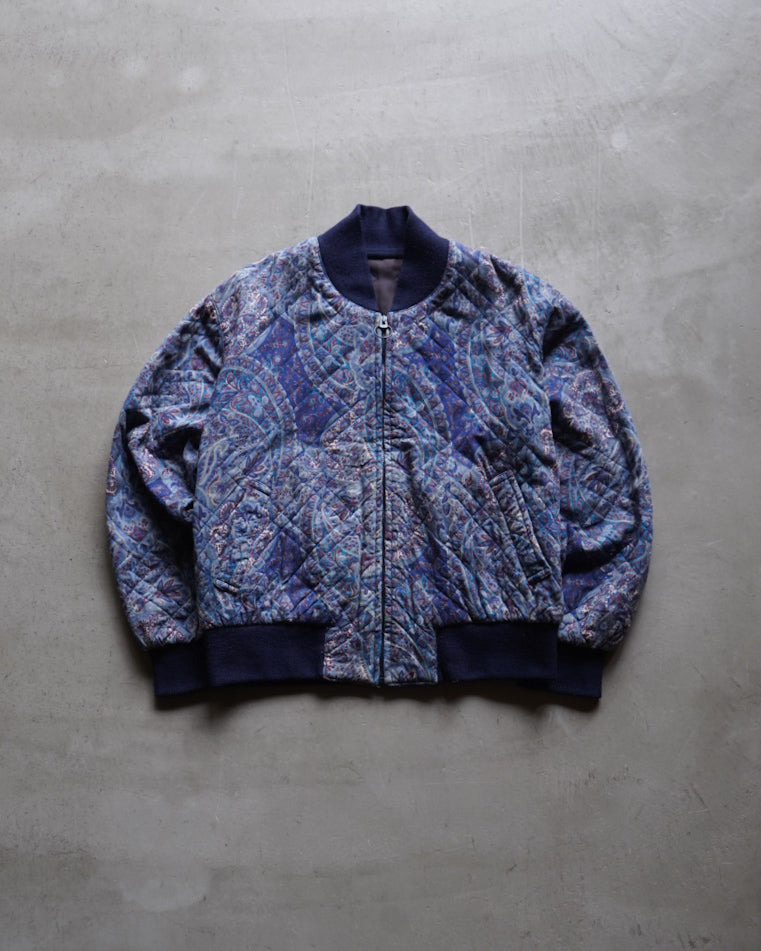 paisley pattern quilting zip-up jacket