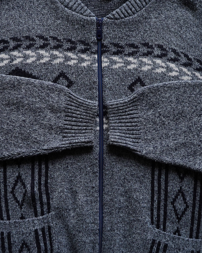 geometric pattern knit zip-up cardigan