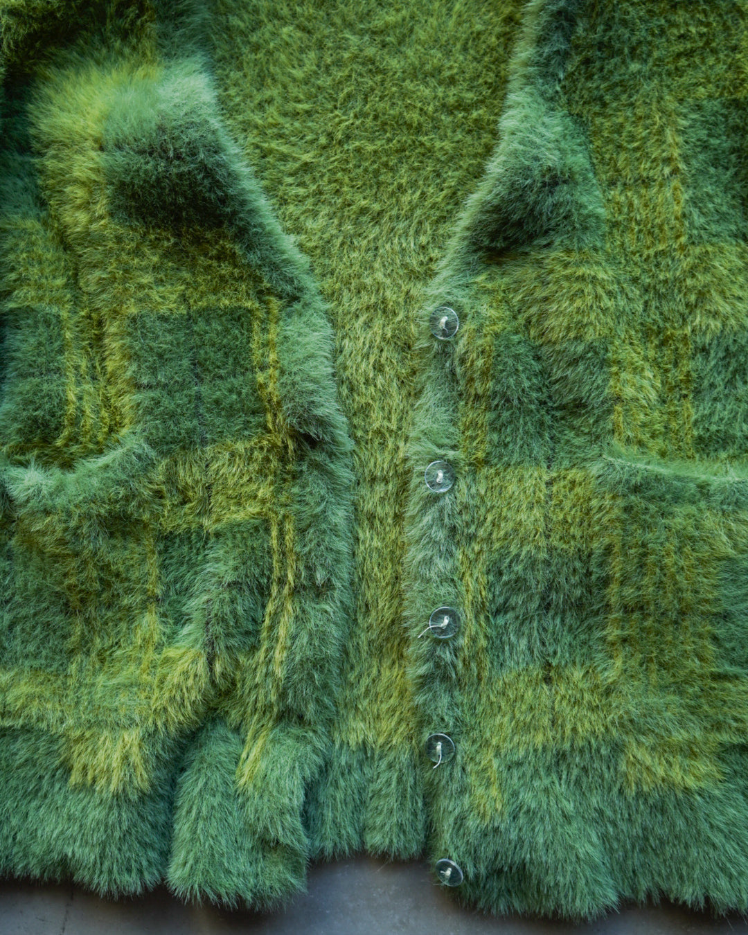 " ladies " check design mohair cardigan