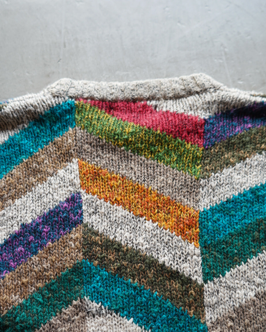 90s BACHRACH  random boarder art rummy cotton knit sweater