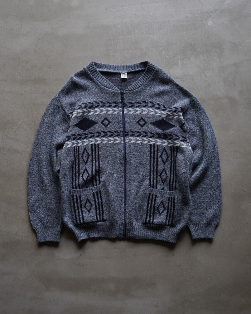 geometric pattern knit zip-up cardigan