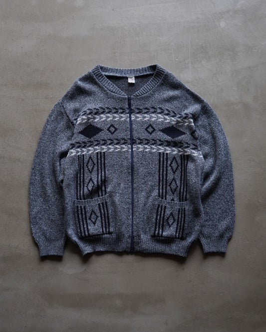geometric pattern knit zip-up cardigan