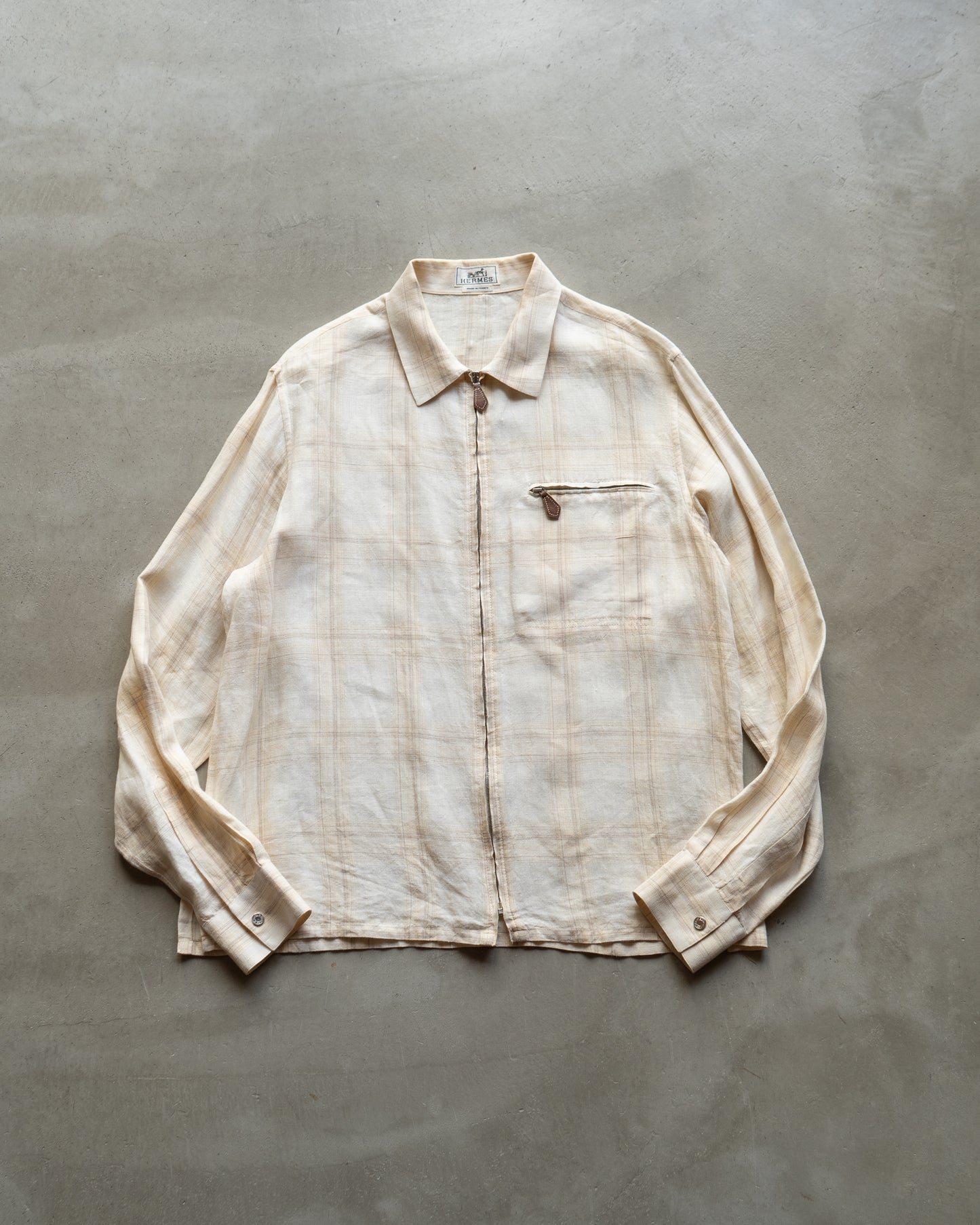 HERMES linen check design shirt jacket