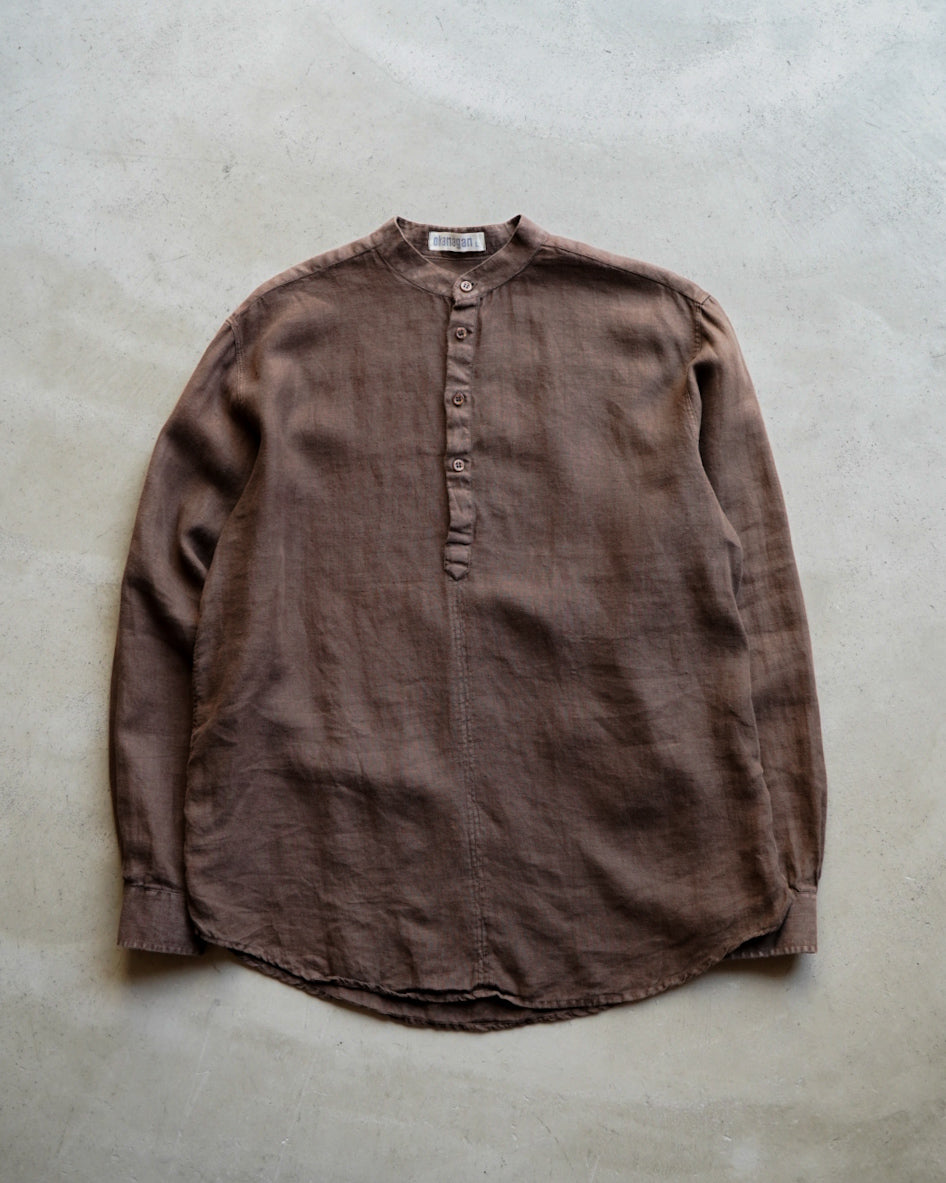 Band collar linen pull over shirt