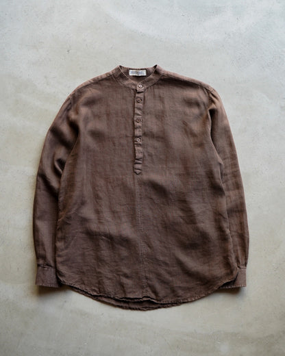 Band collar linen pull over shirt