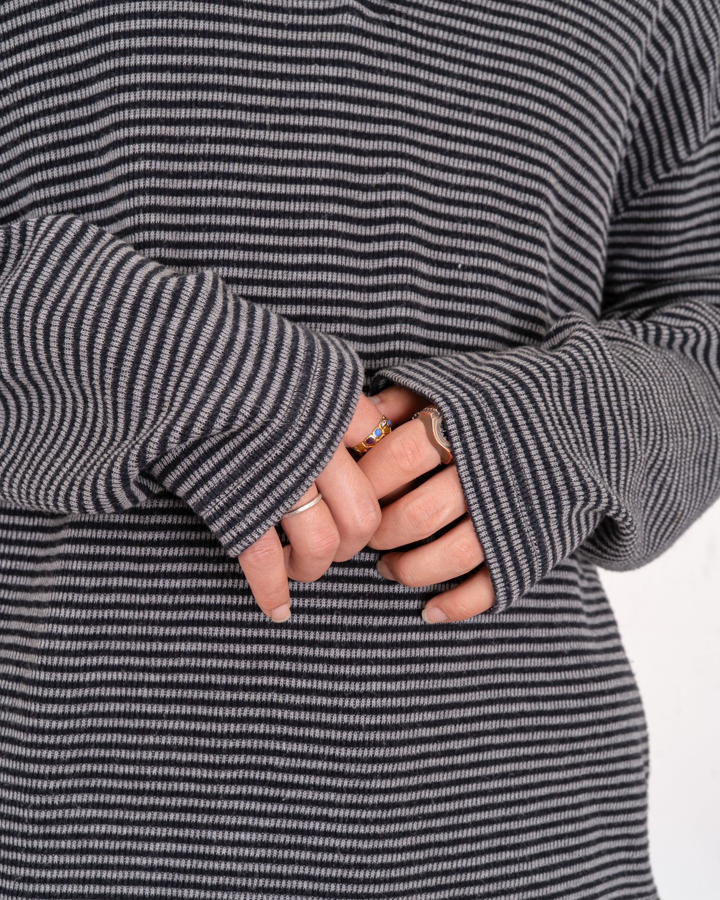 "Calvin Klein"Stripe L/S knit polo shirt