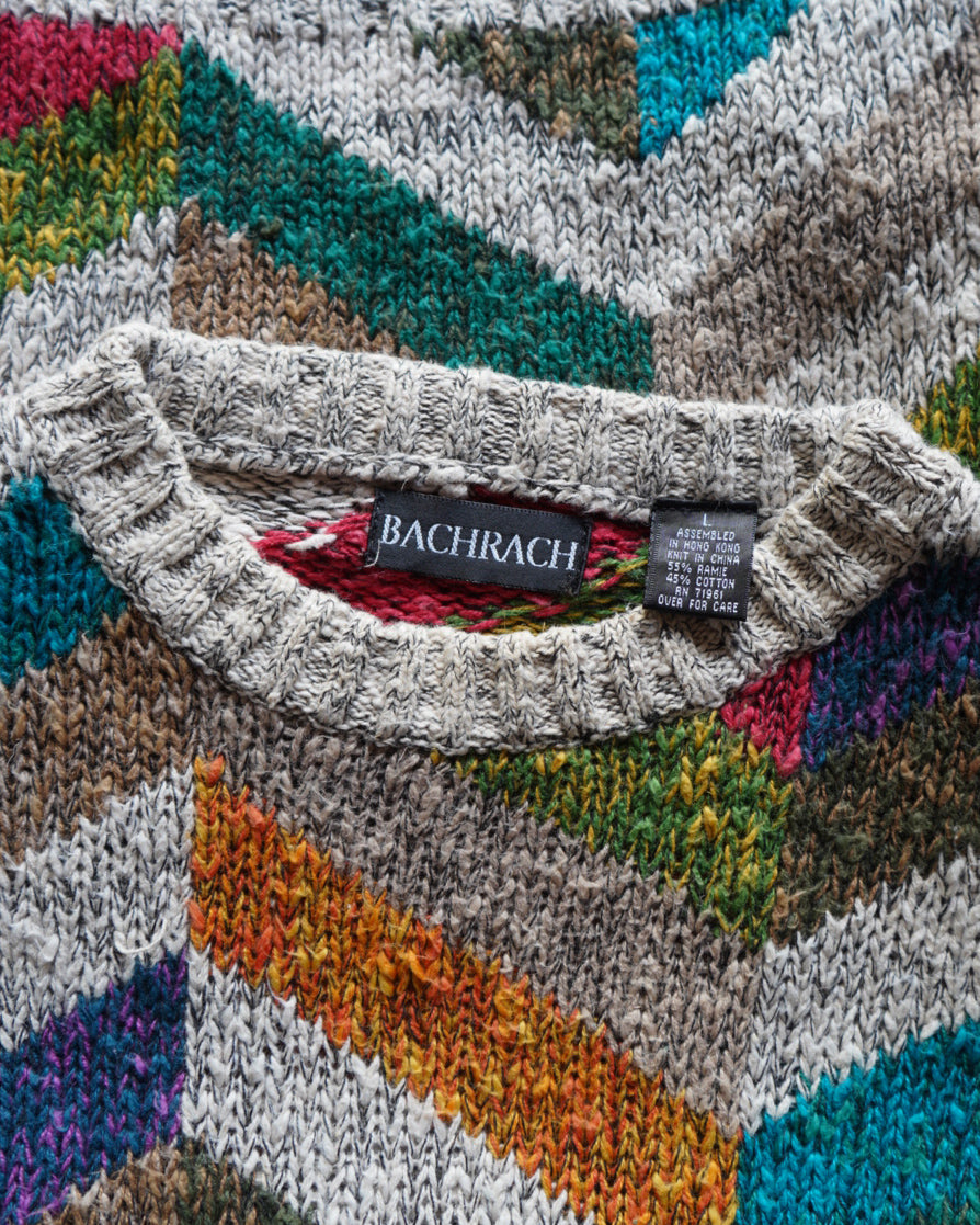 90s BACHRACH  random boarder art rummy cotton knit sweater