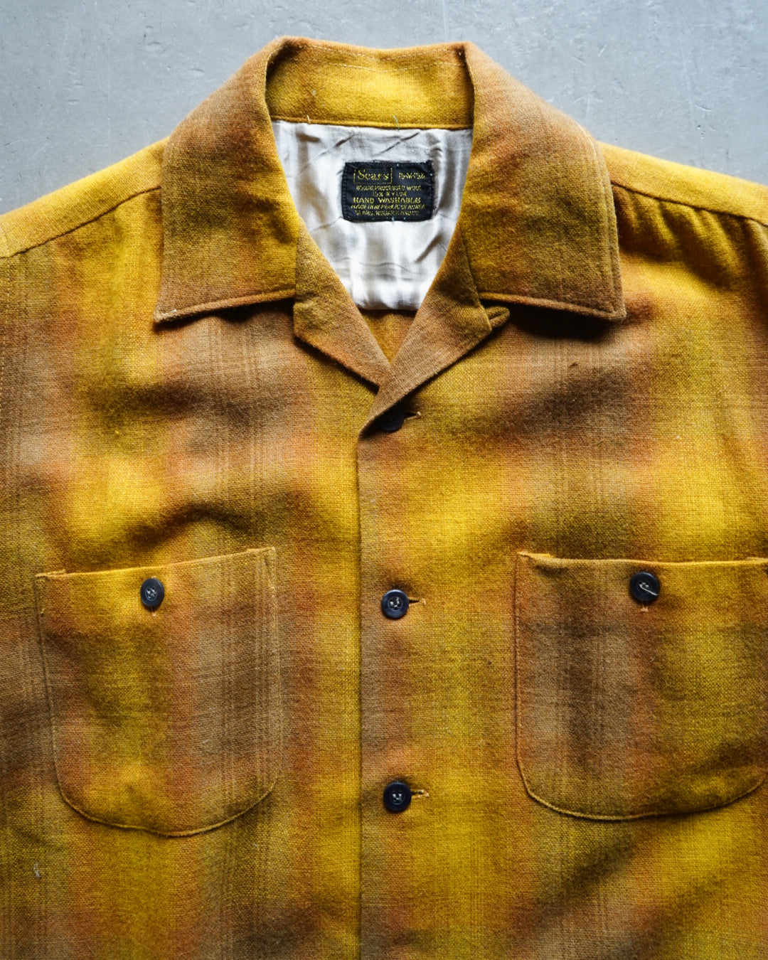 70's sears ombre check open collar wool shirts