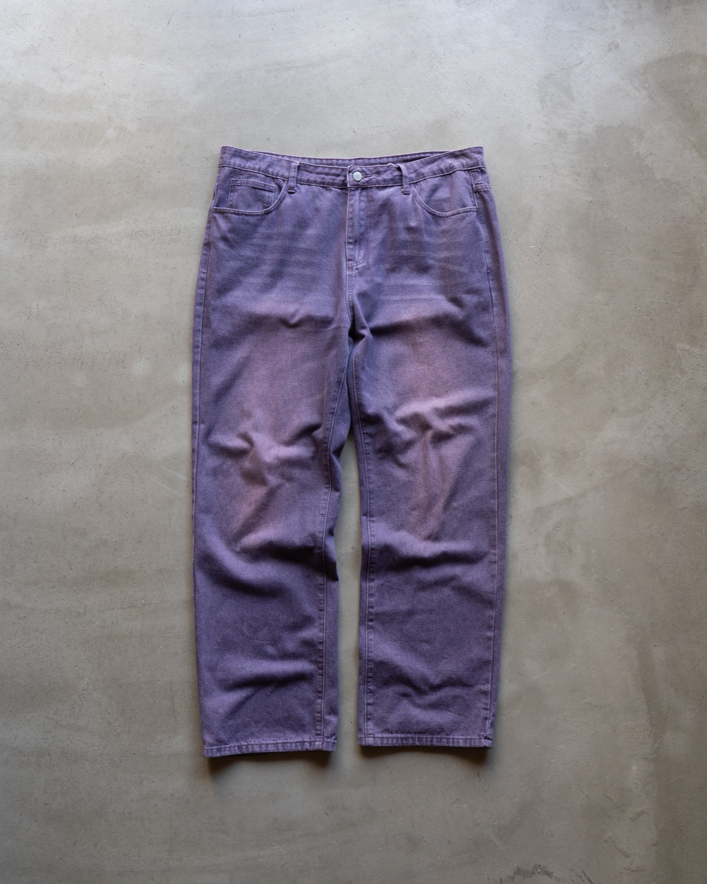 Purple processing straight denim pants